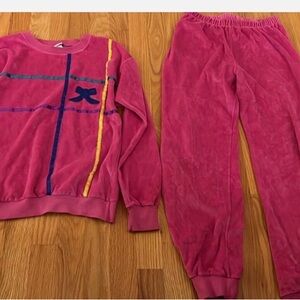 Vintage piccolo Pink Velour Tracksuit with Bow Detail girls 14